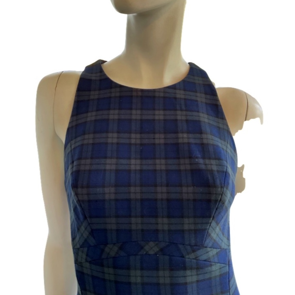 Banana Republic Plaid Sleeveless Navy/ Green Pencil Dress